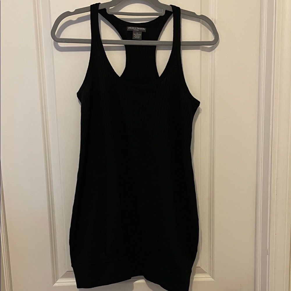 Chelsea & Theodore Black Cashmere Racerback Tank Top
